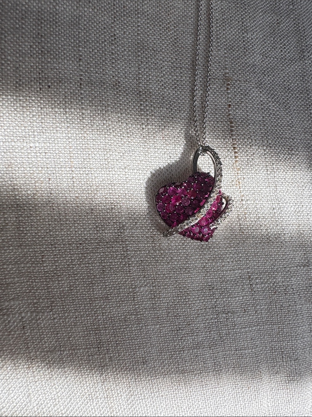 Ruby and diamond heart necklace